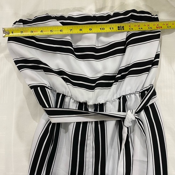 Express Strapless Jumpsuit in B&W Stripes - Picture 6 of 6